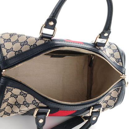 Gucci Monogram Selleria Calfskin Vintage Web Medium Boston Beige Blue 6 of 8