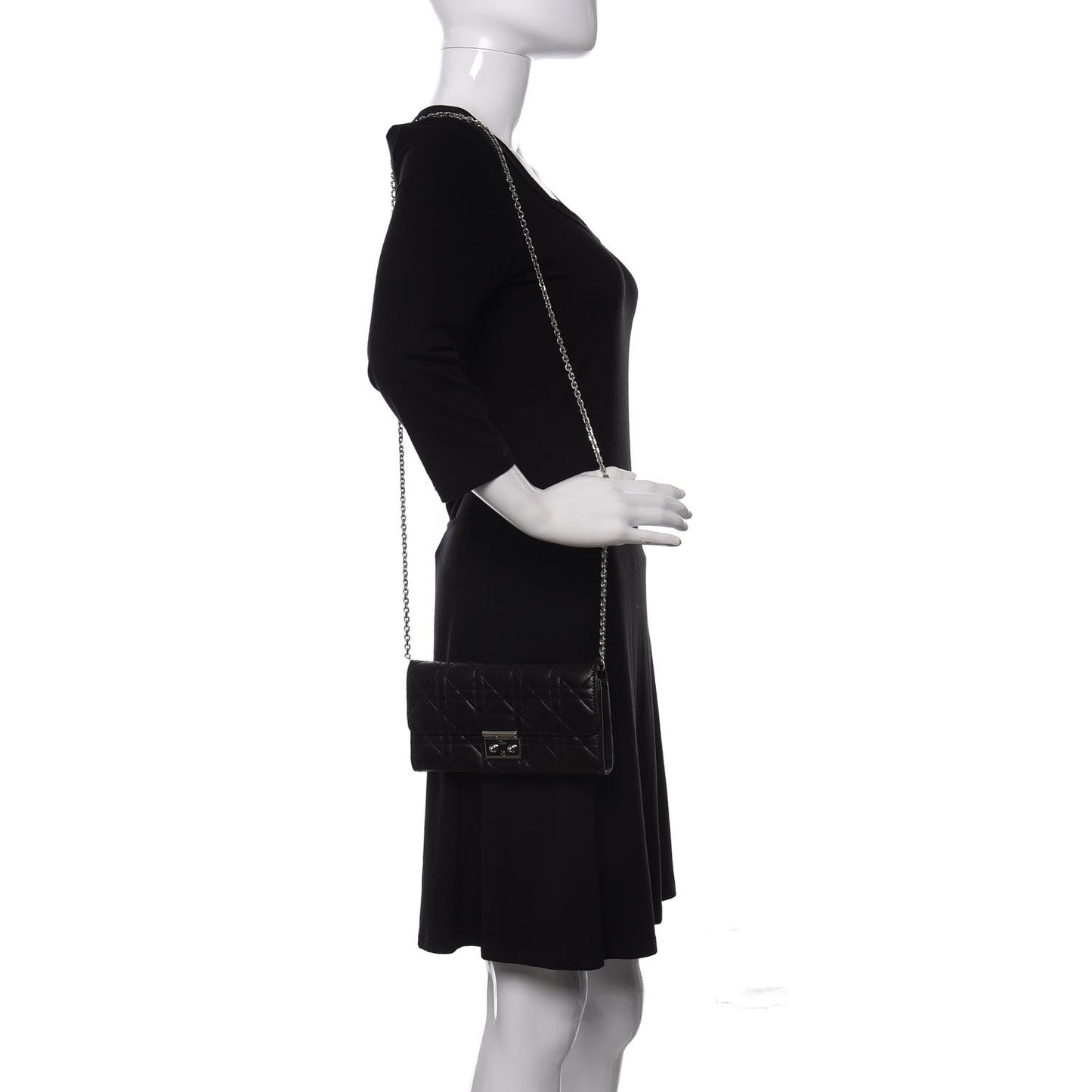 Lambskin Cannage Miss Dior Chain Wallet Black