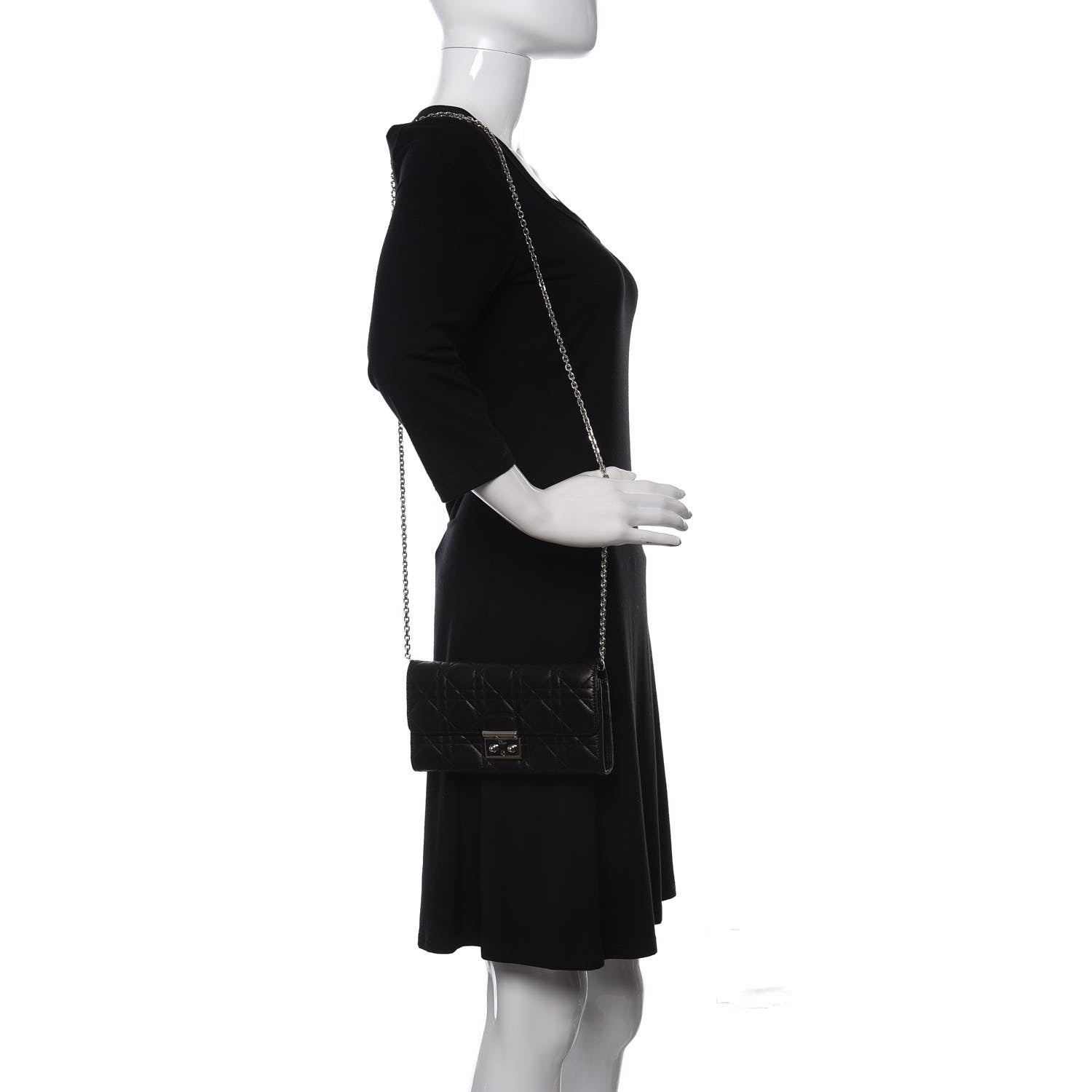 Christian Dior Lambskin Cannage Miss Dior Chain Wallet Black 2 of 12