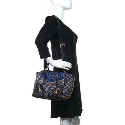 Miu Miu Nappa Biker Grommet Top Handle Tote Inchiostro Black 2 of 8