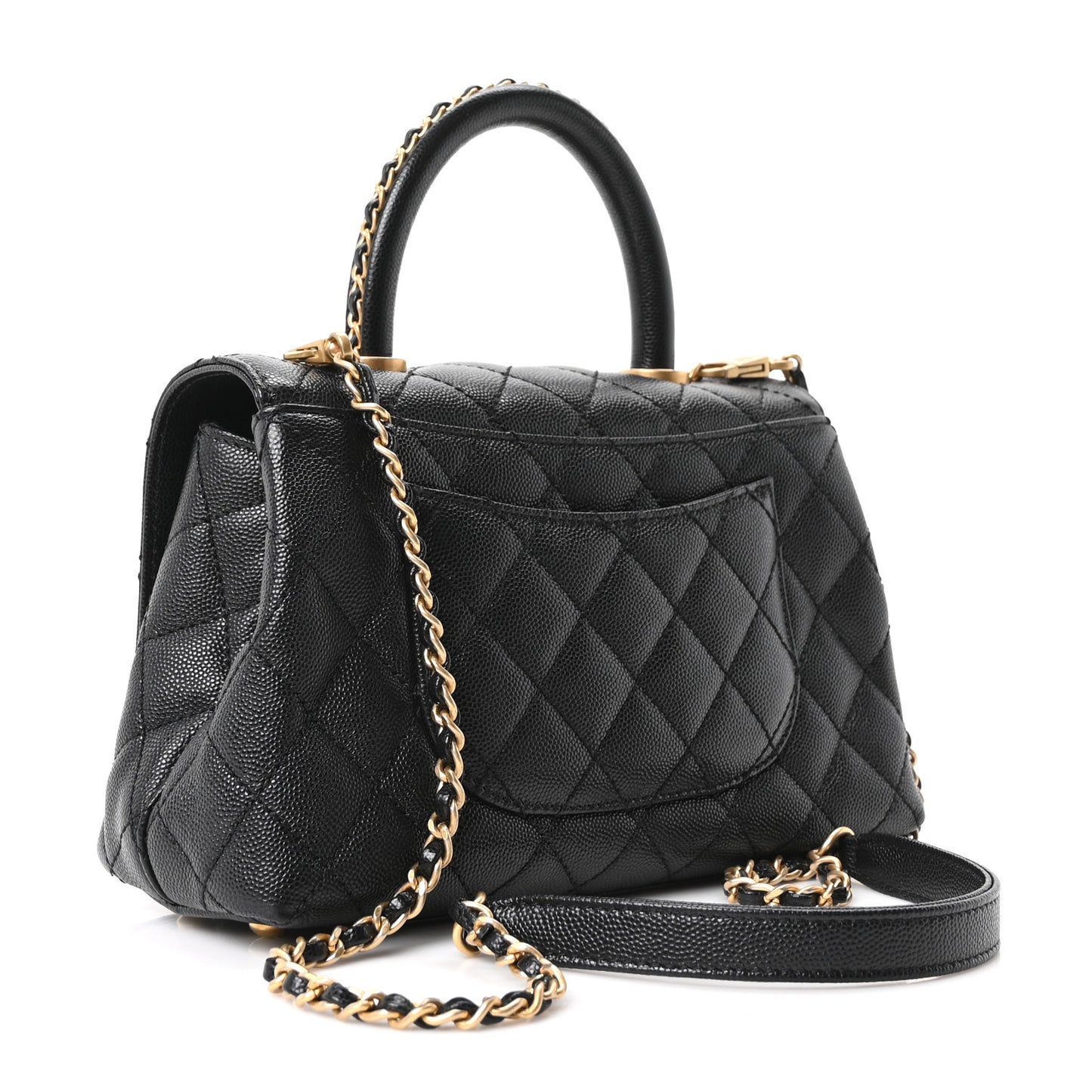 Caviar Quilted Mini Coco Chain Handle Flap Black