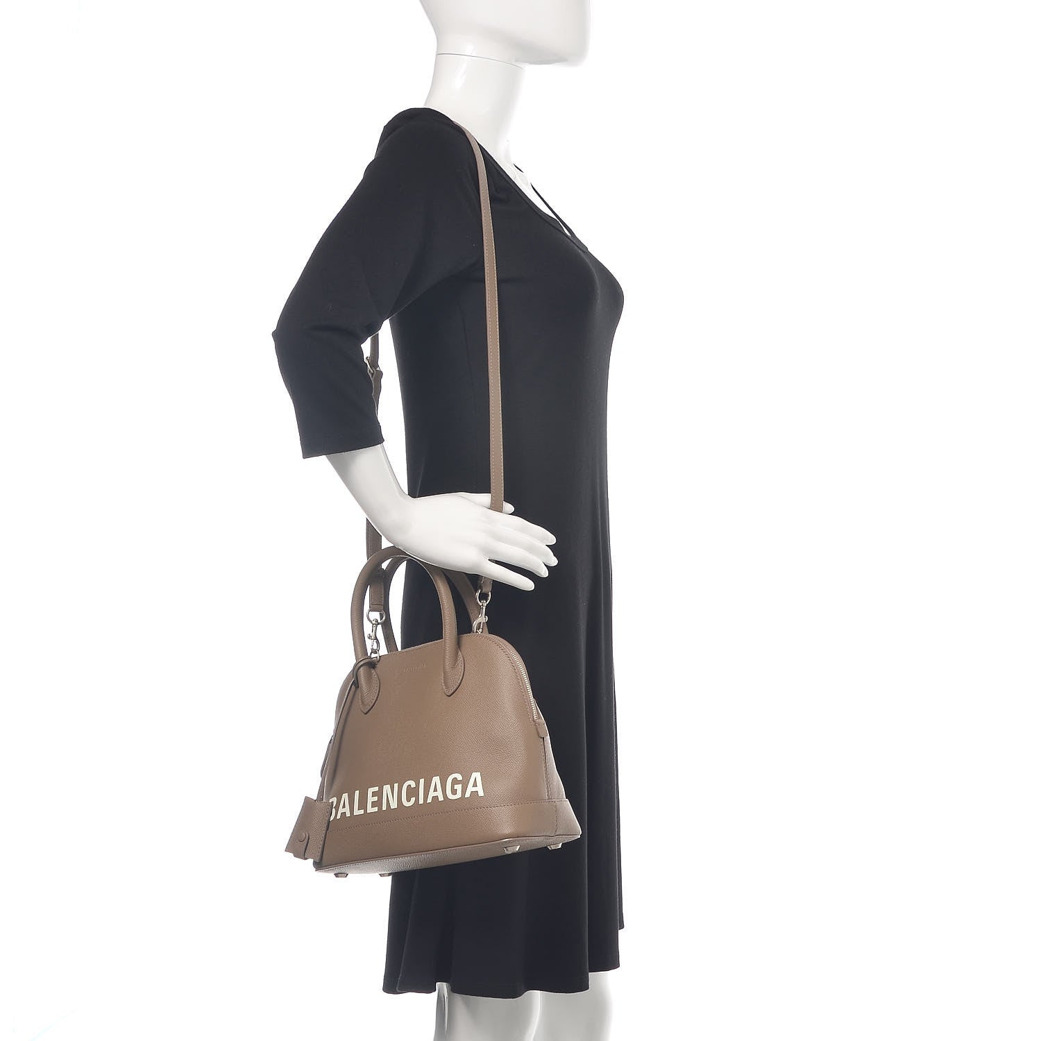 Balenciaga Grained Calfskin Logo S Ville Top Handle Bag Mink Grey White 2 of 9