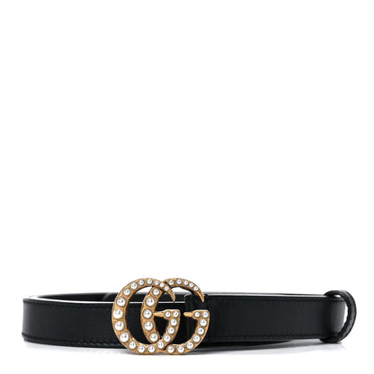 Gucci Calfskin Pearl Double G 20mm Belt 95 38 Black Cream 1 of 7