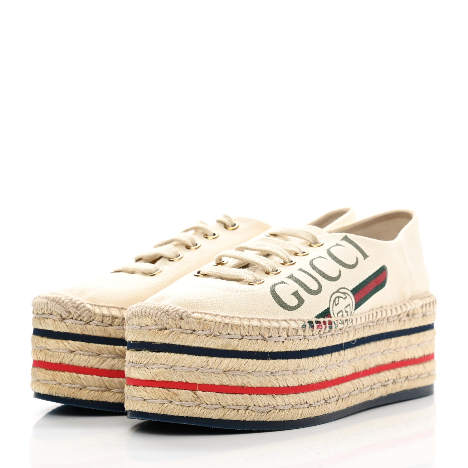 Gucci Canvas Logo Lace-Up Platform Espadrilles 36.5 Greggio Grege 3 of 8