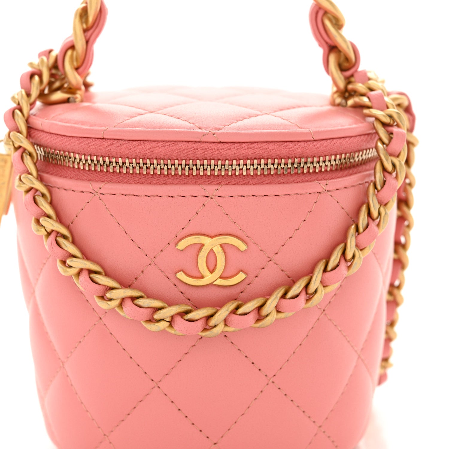 Chanel Lambskin Quilted Afternoon Tea Top Handle Vanity Case With Chain Light Pink 8 of 10