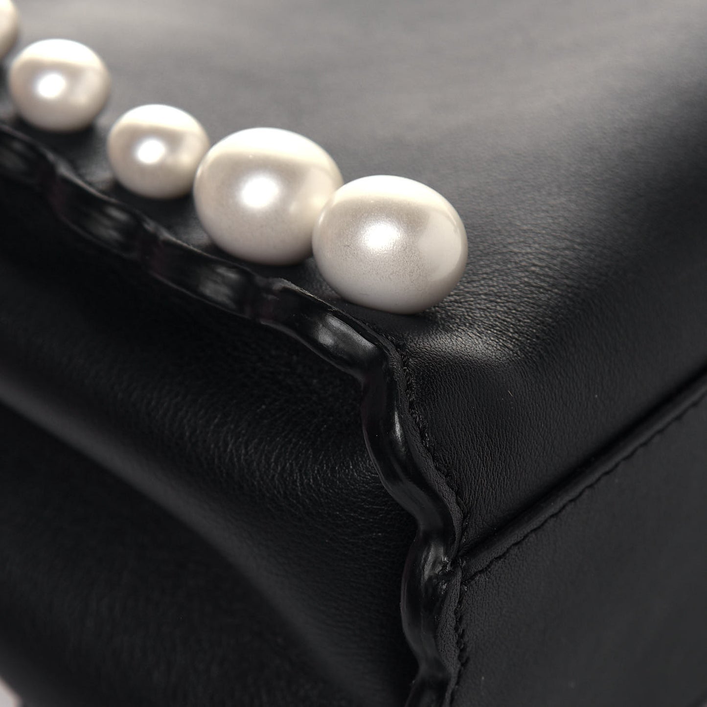 Vitello Seta Shiny Nappa Pearl Scallopped Studded Mini Peekaboo Iconic Satchel Black