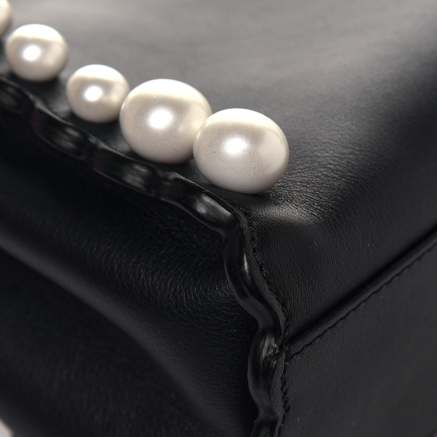 Fendi Vitello Seta Shiny Nappa Pearl Scallopped Studded Mini Peekaboo Iconic Satchel Black 11 of 13