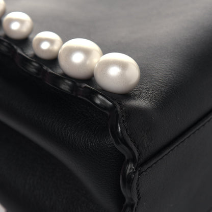 Fendi Vitello Seta Shiny Nappa Pearl Scallopped Studded Mini Peekaboo Iconic Satchel Black 11 of 13