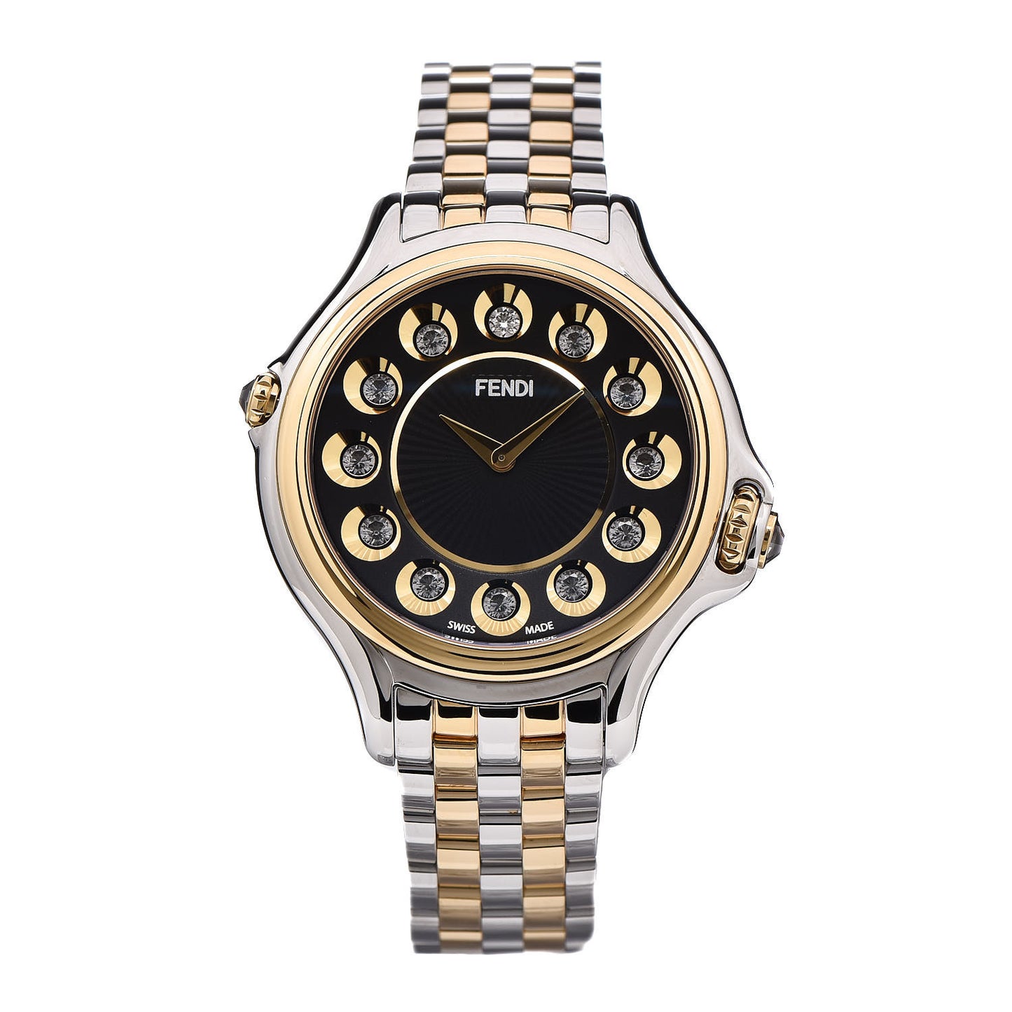 Stainless Steel Diamond Topaz 33mm Crazy Carats Two Tone Quartz Watch Black
