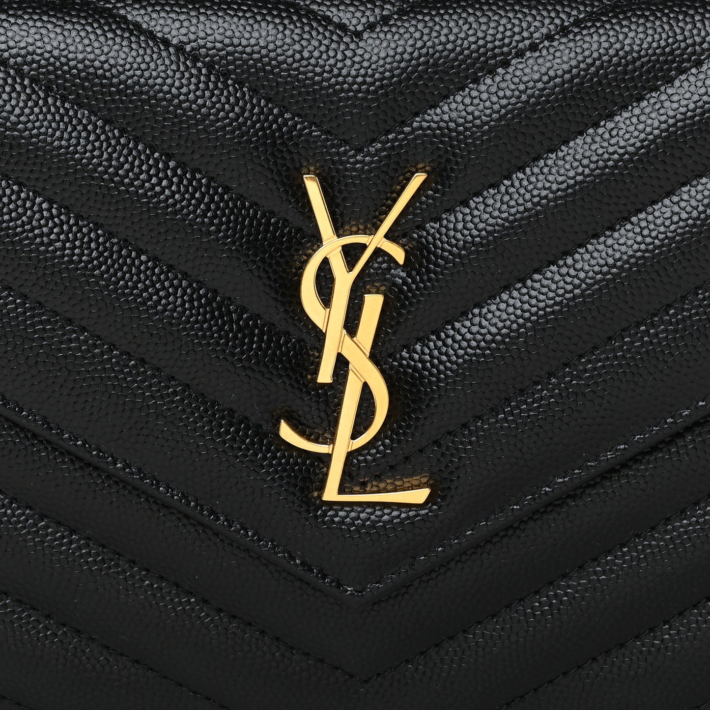 Grain De Poudre Matelasse Chevron Monogram Envelope Chain Wallet Black