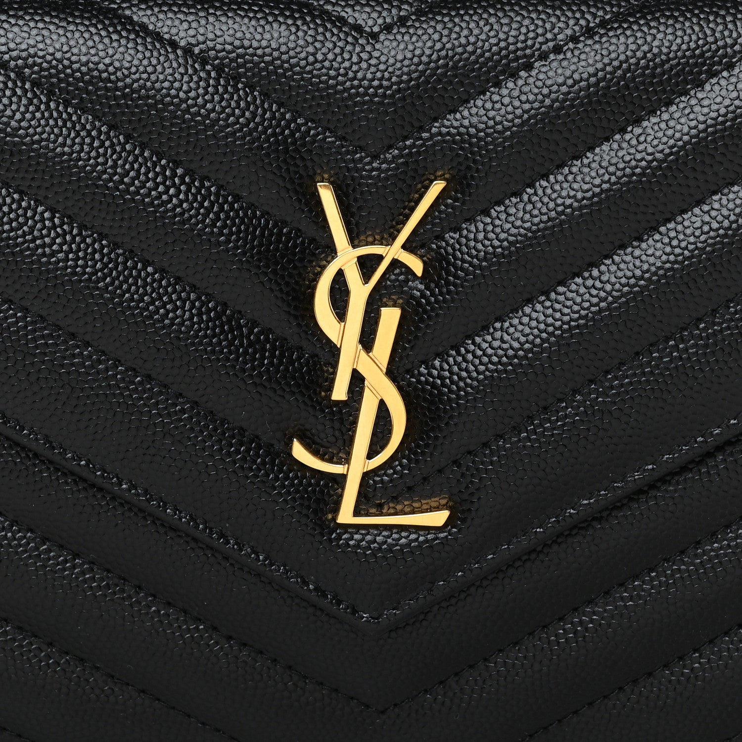 Saint Laurent Grain De Poudre Matelasse Chevron Monogram Envelope Chain Wallet Black 8 of 8