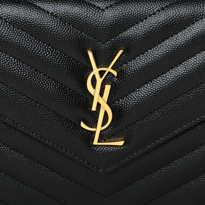 Saint Laurent Grain De Poudre Matelasse Chevron Monogram Envelope Chain Wallet Black 8 of 8