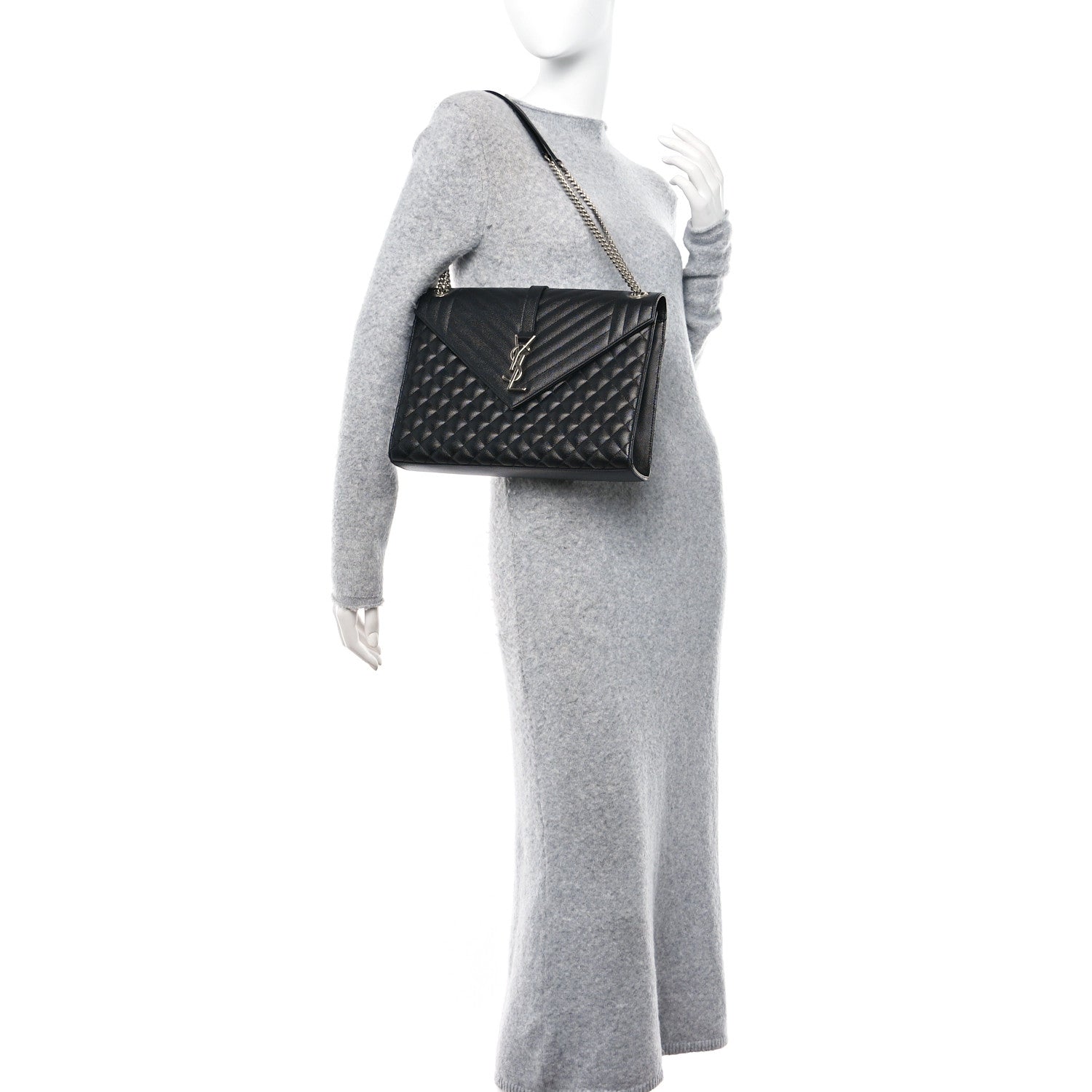 Saint Laurent Grain De Poudre Textured Mixed Matelasse Large Triquilt Monogram Satchel Black 2 of 12