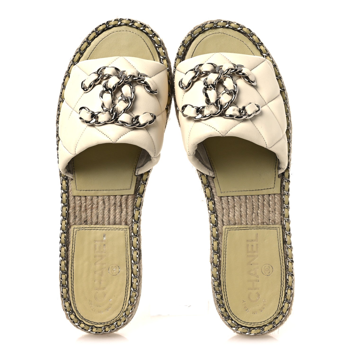 Chanel Lambskin Quilted CC Chain Espadrille Mules 38 White 2 of 14