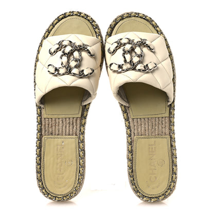 Chanel Lambskin Quilted CC Chain Espadrille Mules 38 White 2 of 14