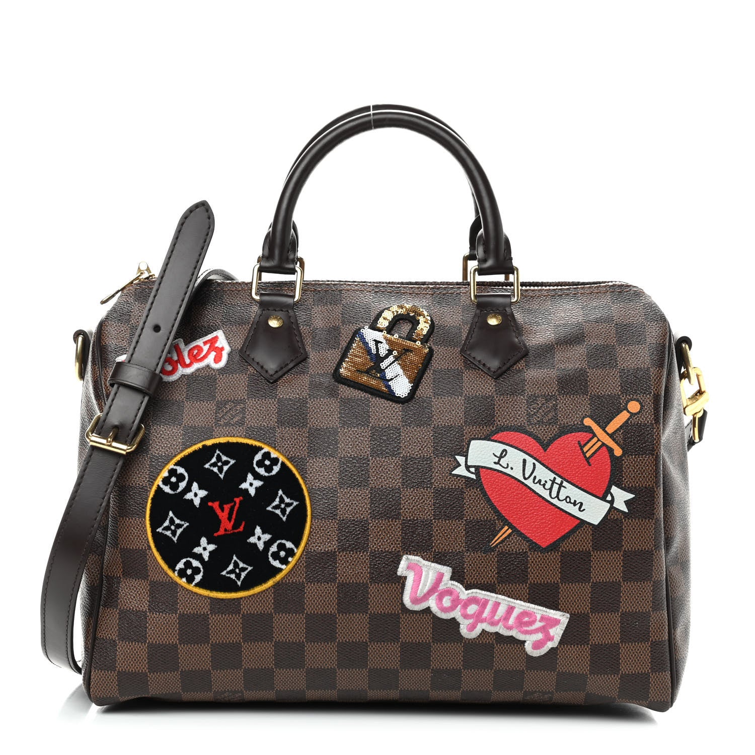 Louis Vuitton Damier Ebene Patches Speedy Bandouliere 30 1 of 10