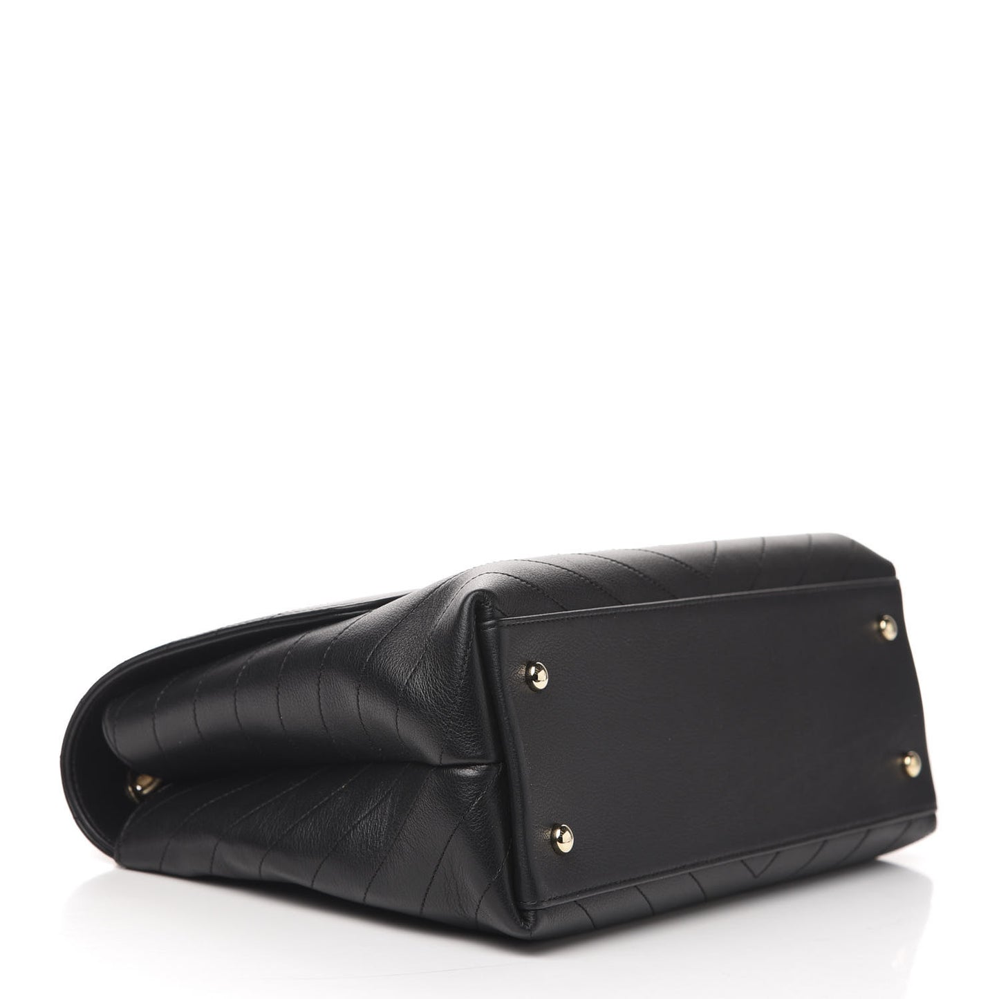 Grained Calfskin Chevron Stitched Medium Chic Top Handle Flap Black