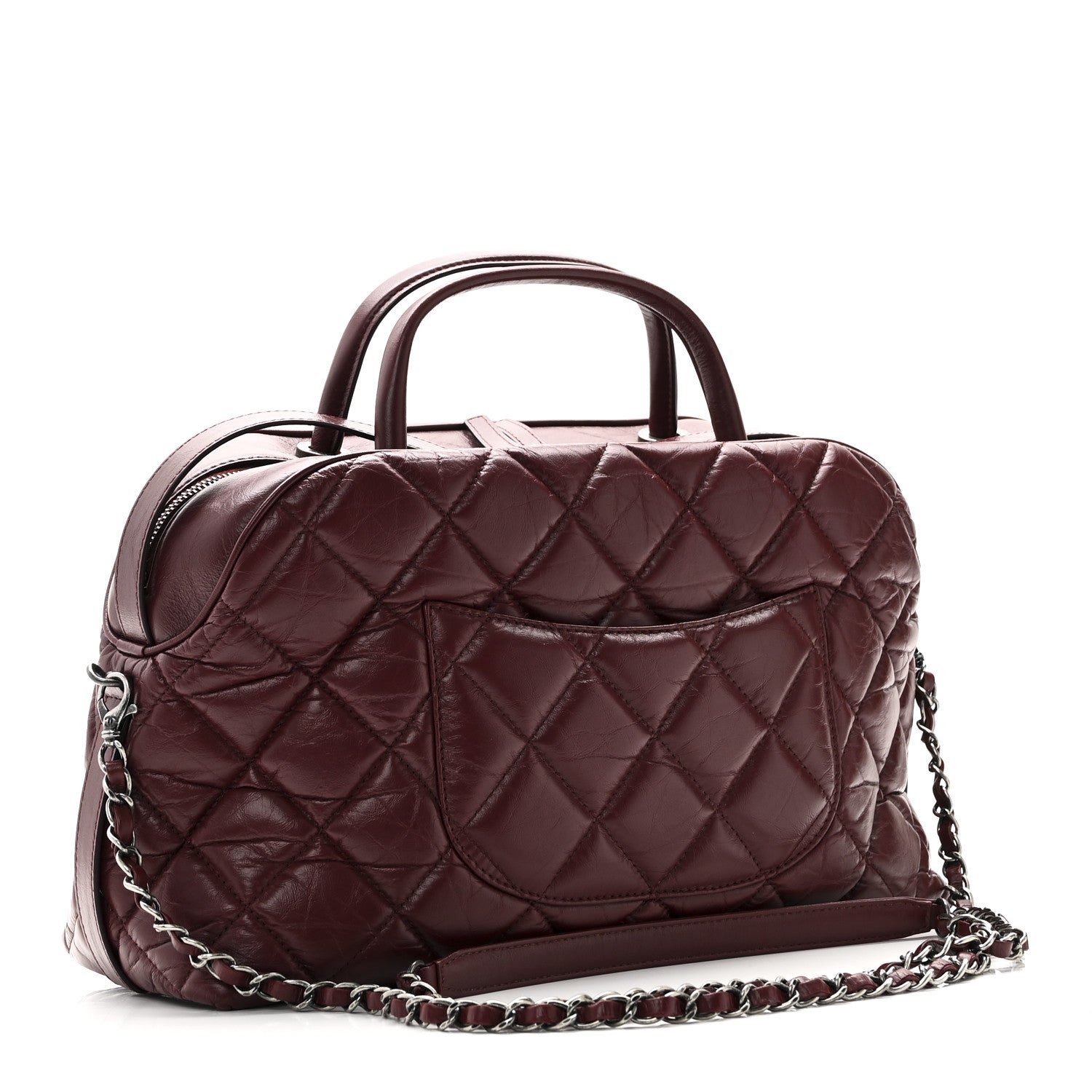 Chanel Aged Calfskin Small Bowling Bag Burgundy 3 of 11