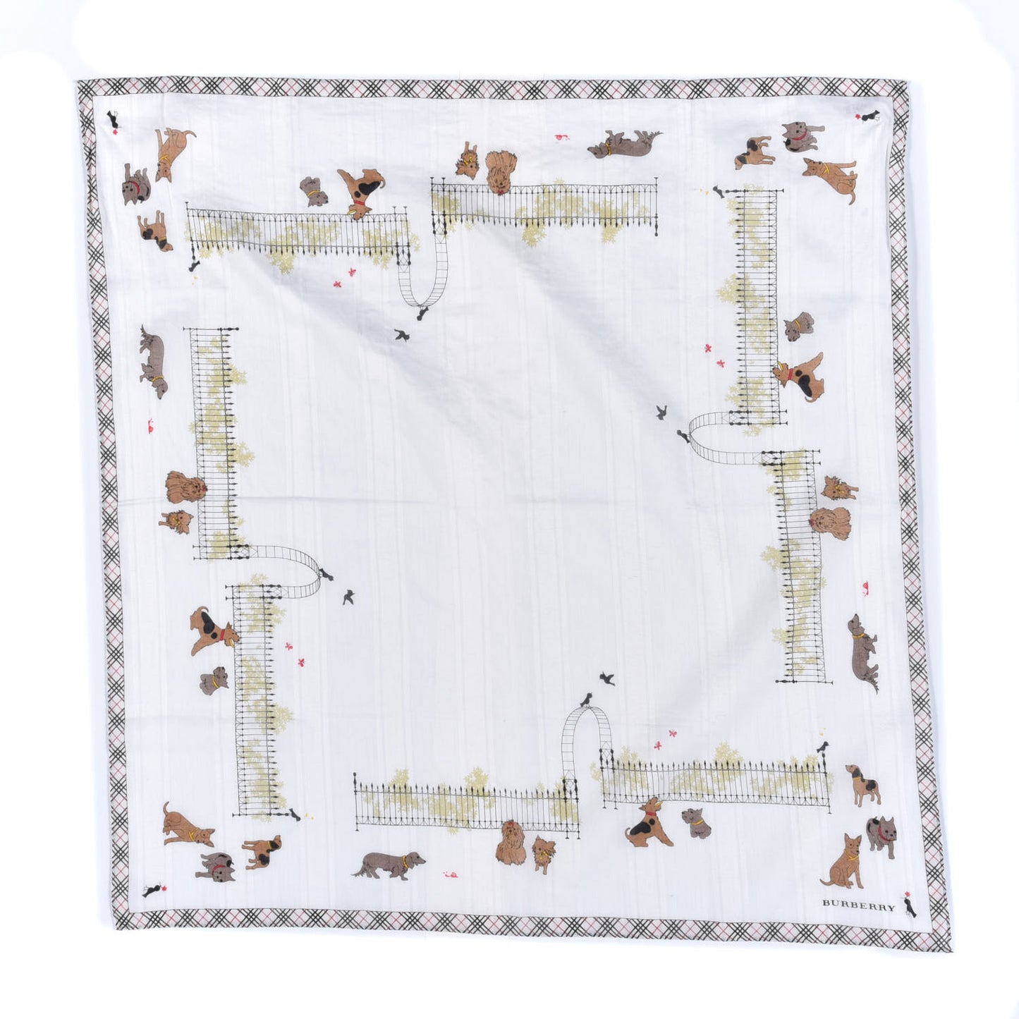 Cotton House Check Dog Print Square Scarf White Multicolor