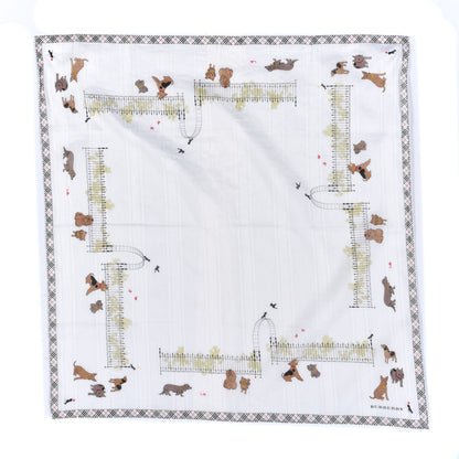 Burberry Cotton House Check Dog Print Square Scarf White Multicolor 1 of 2