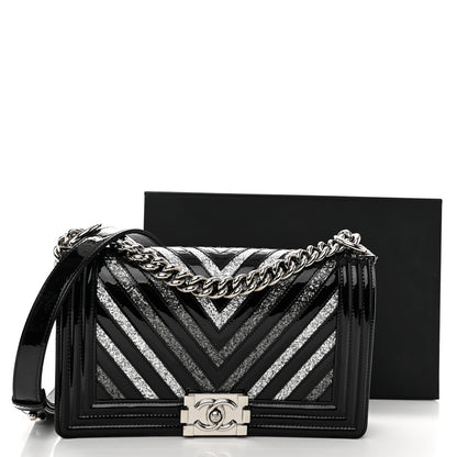 Chanel Patent Glitter PVC Chevron Quilted Medium Boy Flap Black Silver 11 of 11