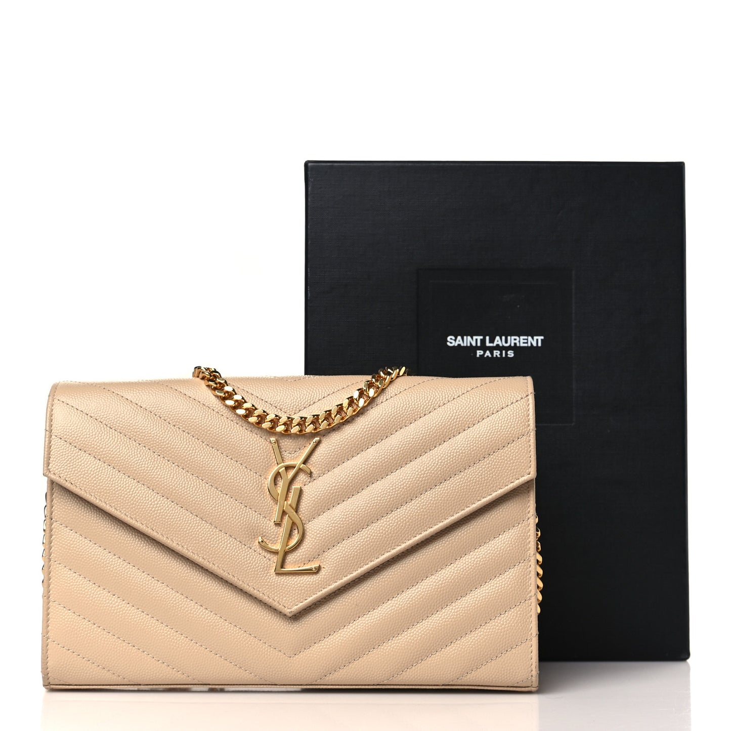 Grain De Poudre Matelasse Chevron Monogram Chain Wallet Dark Beige