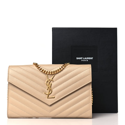 Saint Laurent Grain De Poudre Matelasse Chevron Monogram Chain Wallet Dark Beige 10 of 10