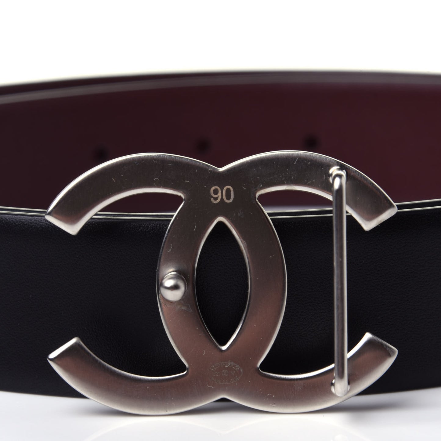 Calfskin CC Reversible Belt 90 Black Burgundy