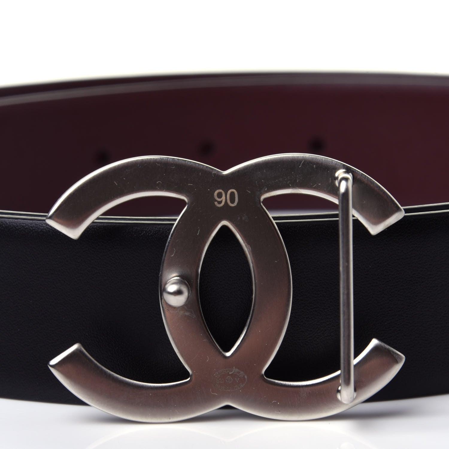 Chanel Calfskin CC Reversible Belt 90 Black Burgundy 3 of 4