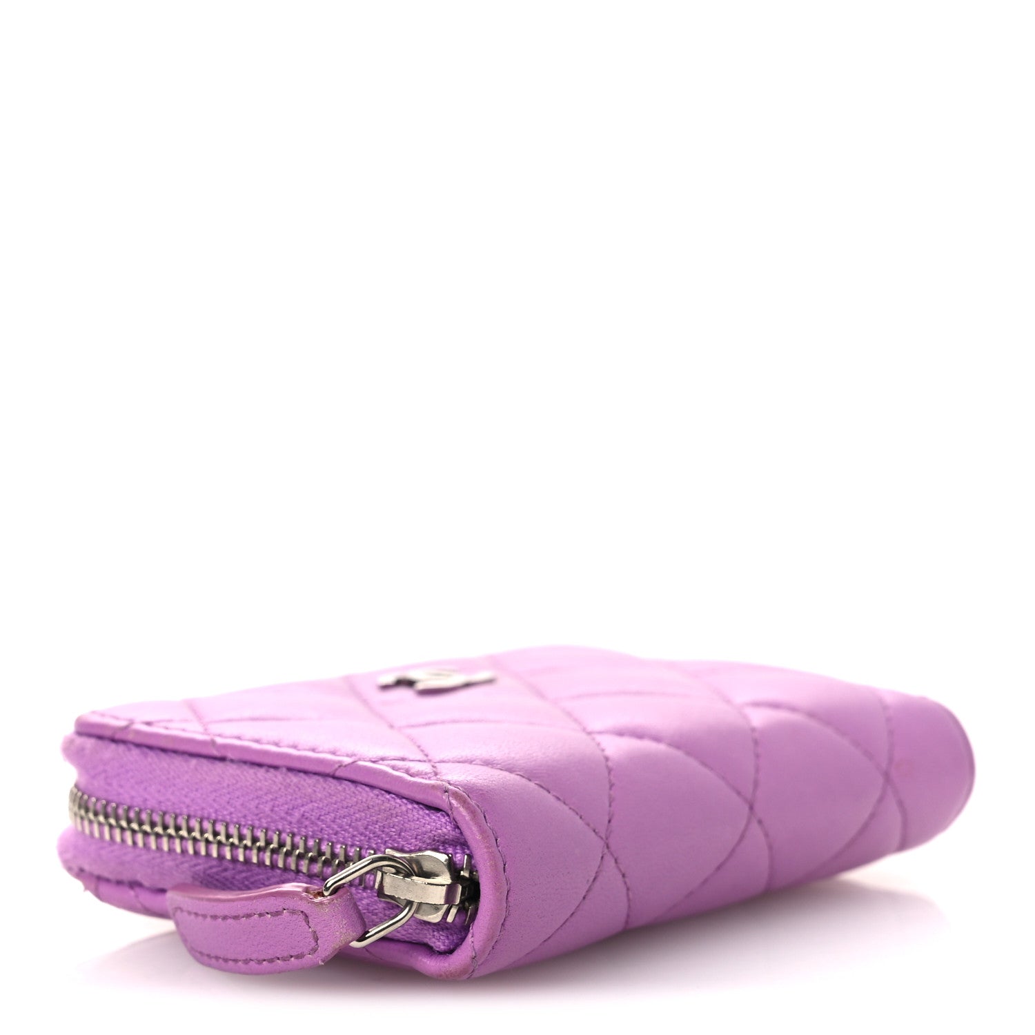 Chanel Lambskin Quilted Zip Around Coin Purse Wallet Purple 4 of 10