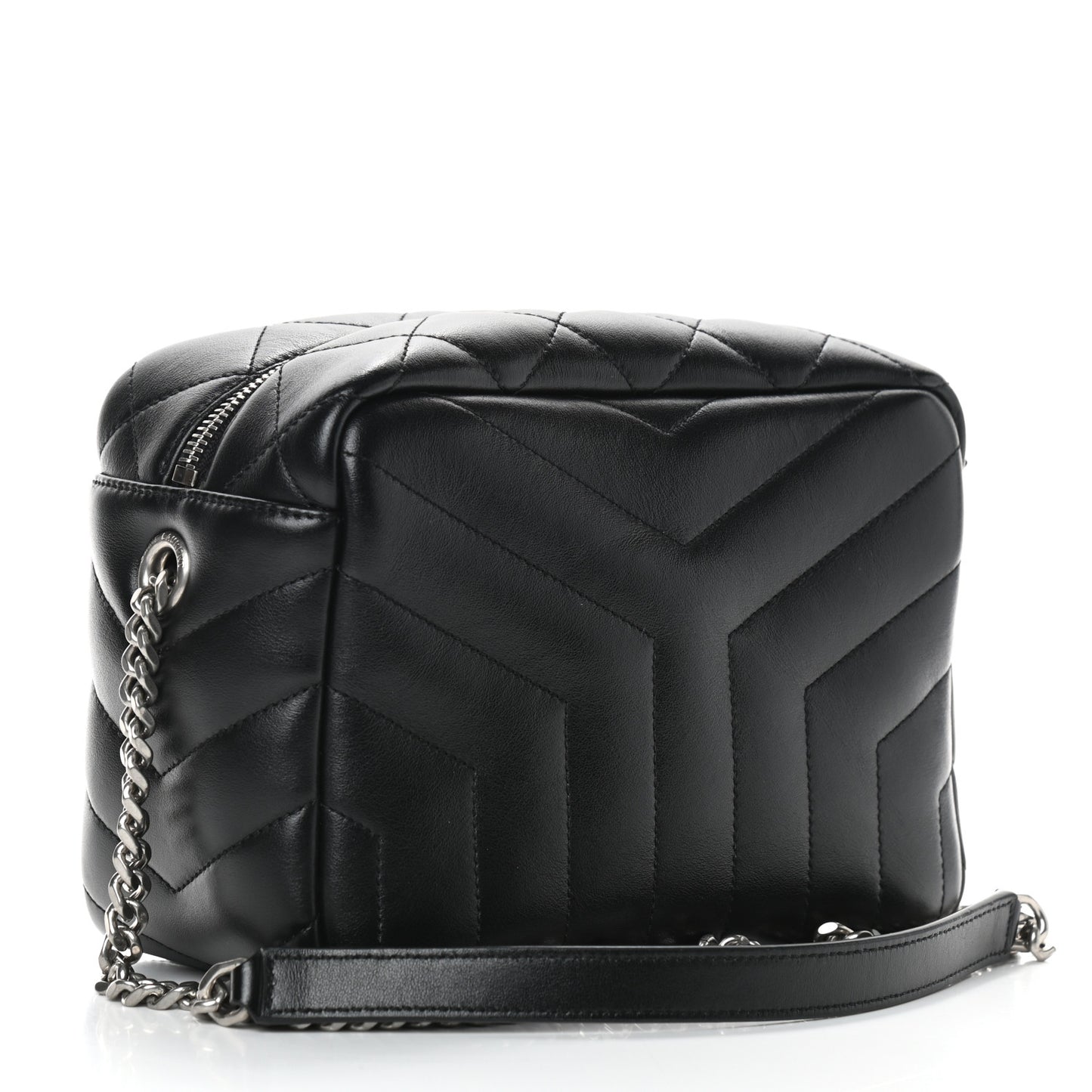 Calfskin Y Quilted Monogram Small Loulou Bowling Bag Black