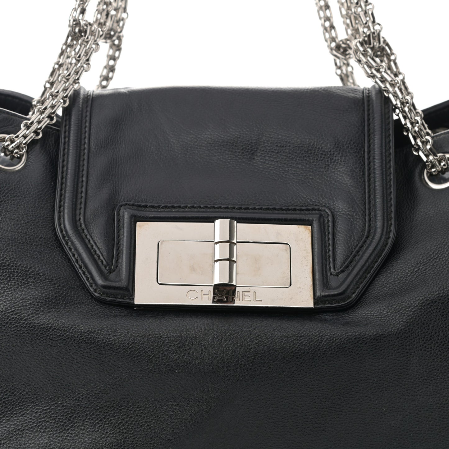 Calfskin Mademoiselle Lock Shopper Tote Black