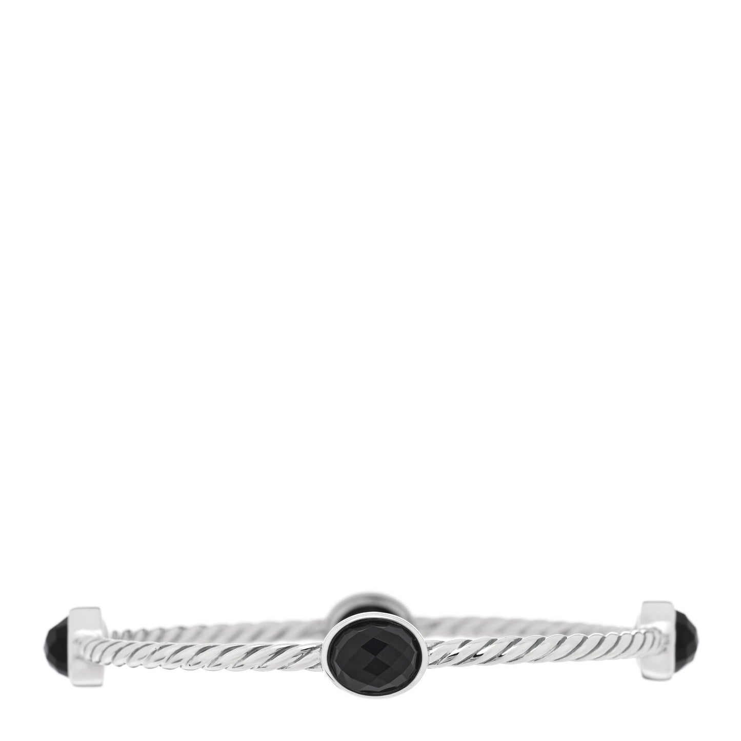 Sterling Silver Onyx 3mm 4 Station Bangle Bracelet