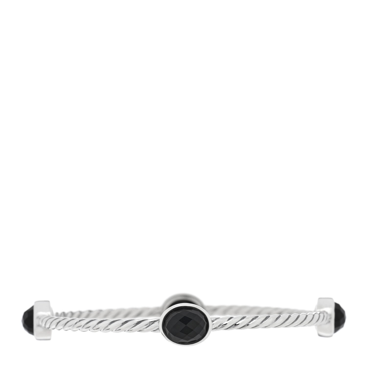 David Yurman Sterling Silver Onyx 3mm 4 Station Bangle Bracelet 2 of 3