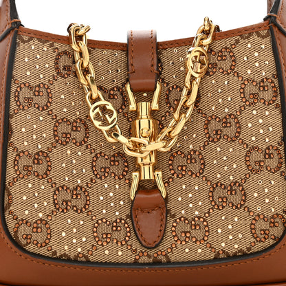 Gucci New Canvas Charisma Calfskin Crystal GG Monogram Mini Jackie 1961 Hobo Camel Ebony 9 of 11