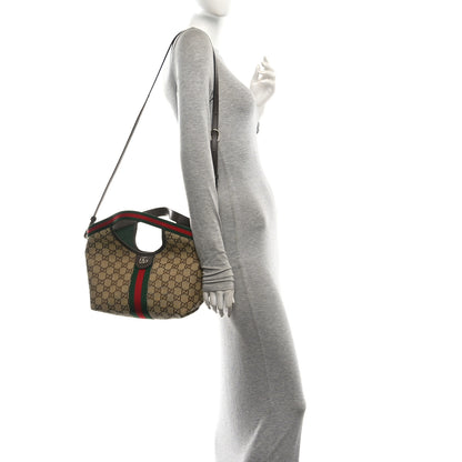 Gucci Monogram Web Small Giglio Tote Beige Dark Brown 2 of 11