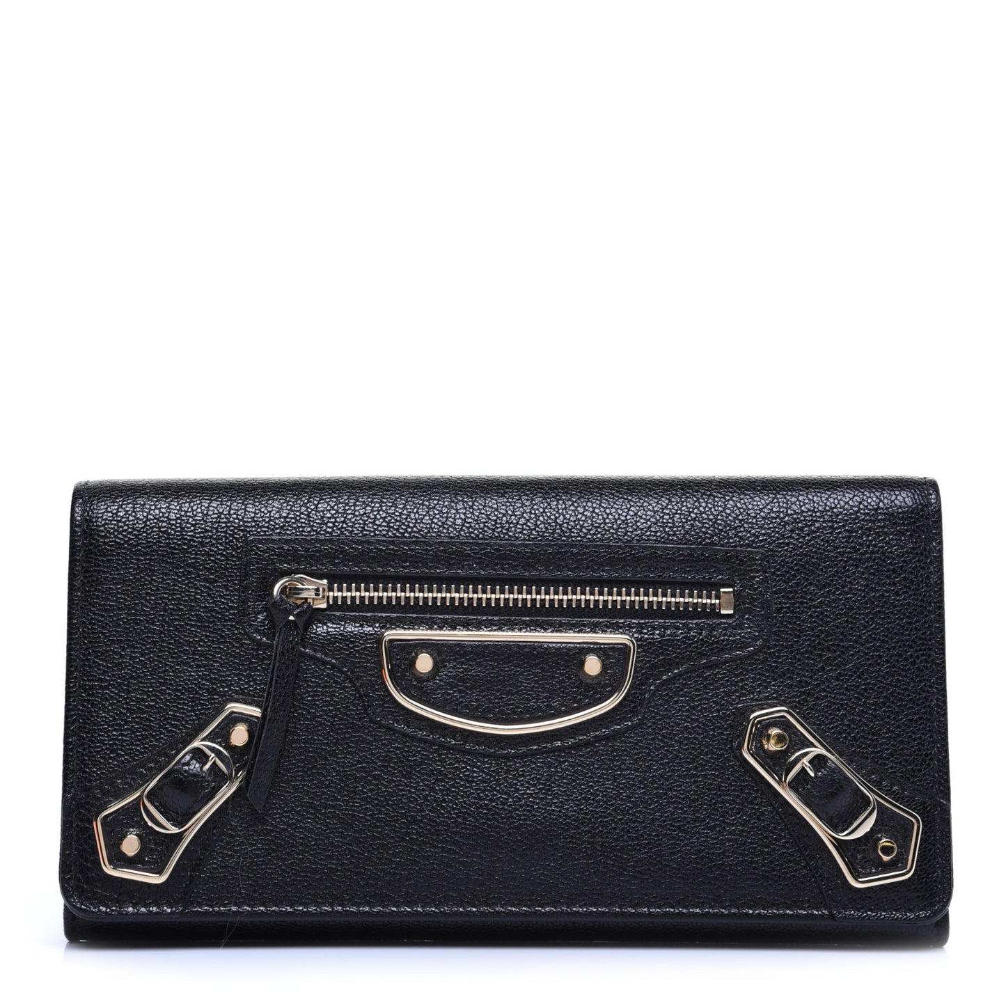Chevre Gold Metallic Edge Hardware Money Wallet Black