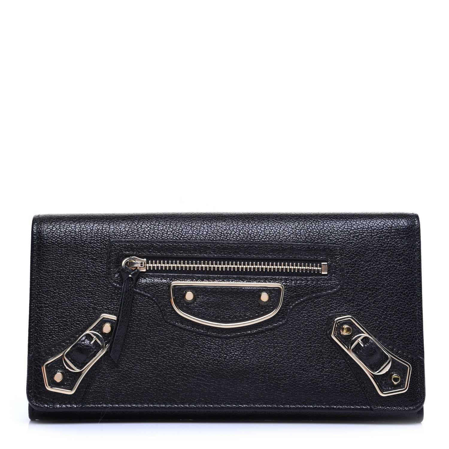 Balenciaga Chevre Gold Metallic Edge Hardware Money Wallet Black 1 of 10