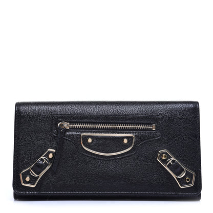 Balenciaga Chevre Gold Metallic Edge Hardware Money Wallet Black 1 of 10