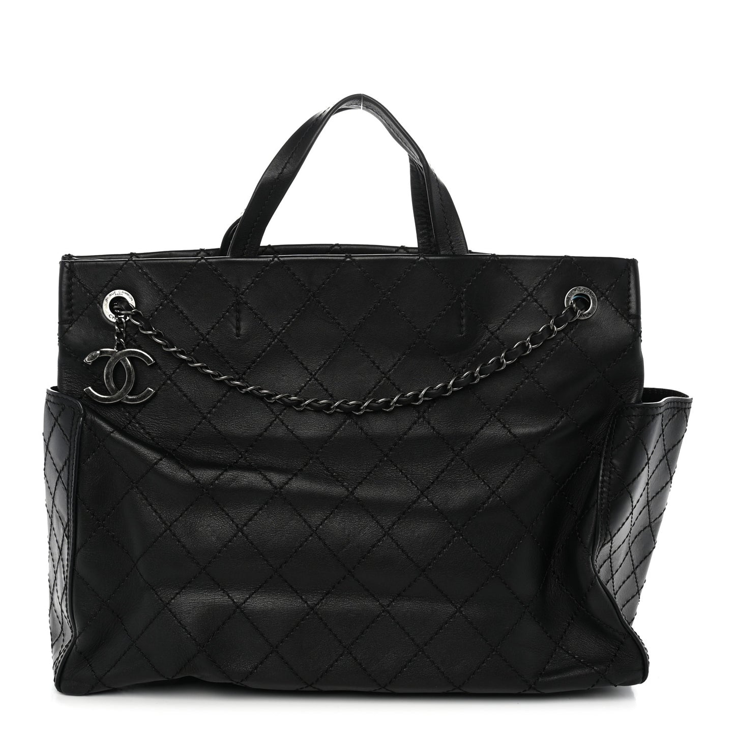 Grained Calfskin CC Pocket Tote Black