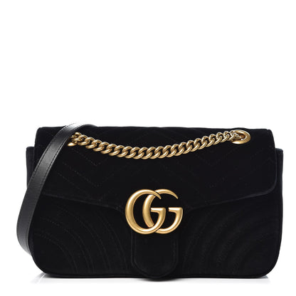 Gucci Velvet Matelasse Small GG Marmont Shoulder Bag Black 1 of 7