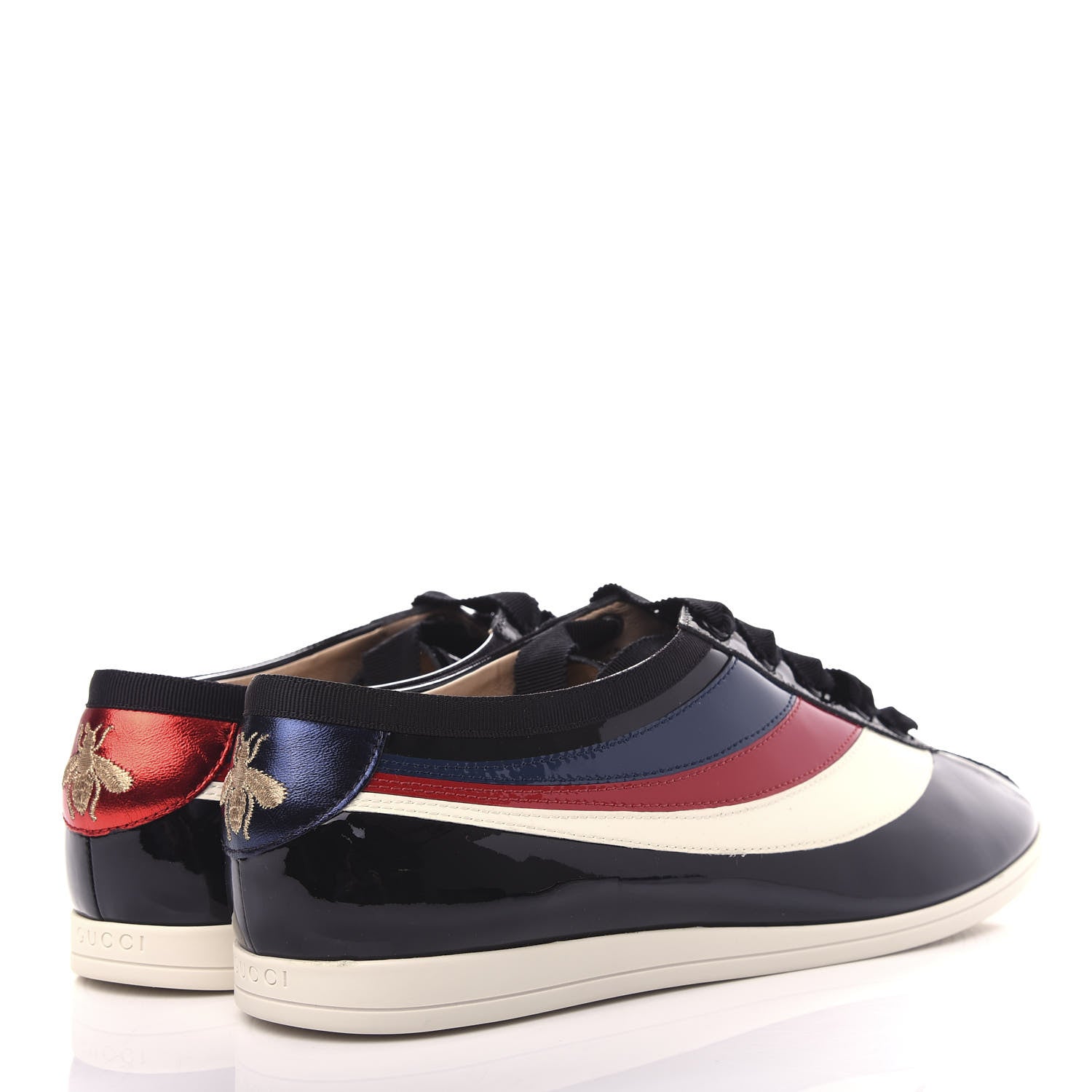 Gucci Patent Calfskin Mens Web Falacer Sneakers 8 Black 4 of 12