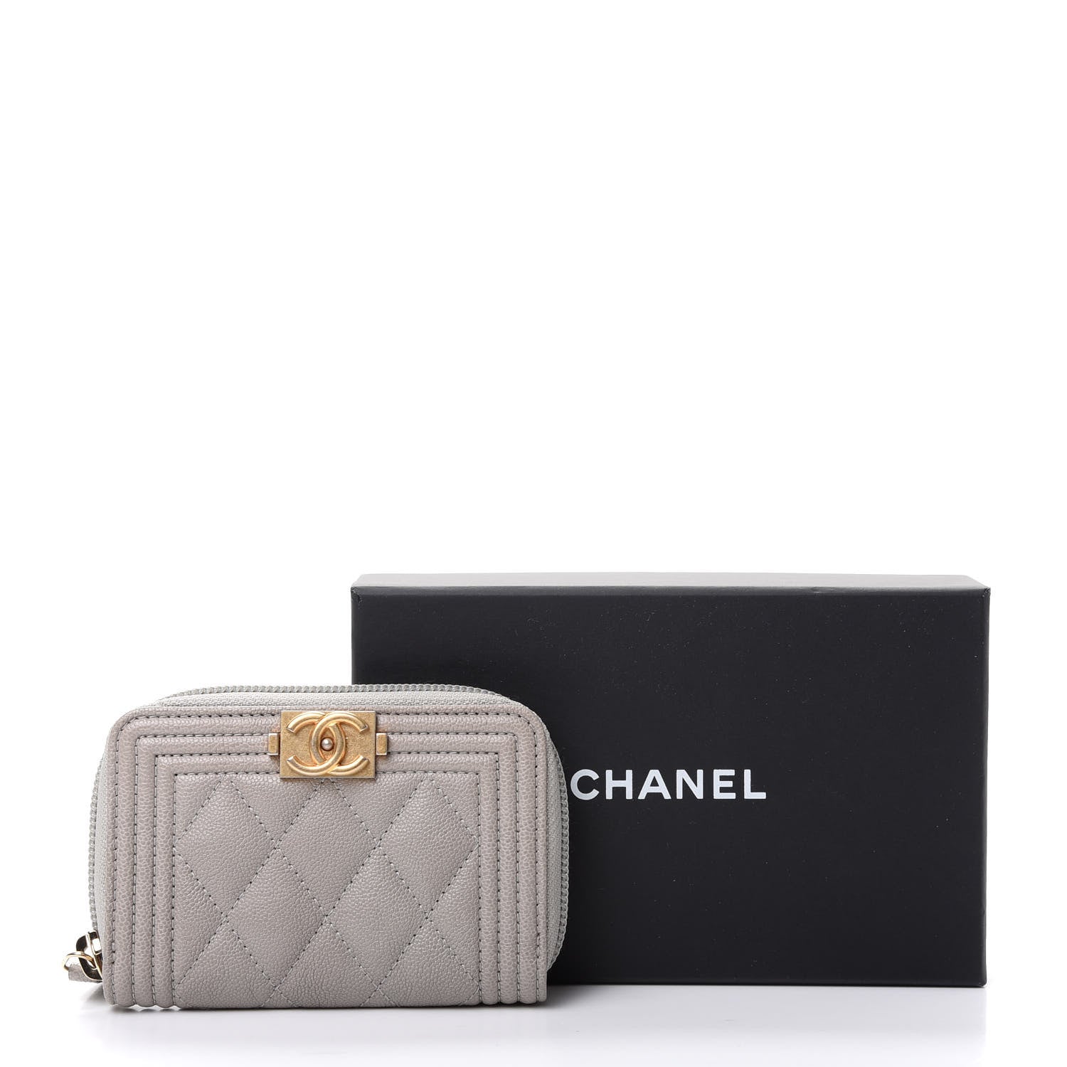Chanel Caviar Quilted Boy Zip Around Coin Purse Wallet Grey 8 of 8