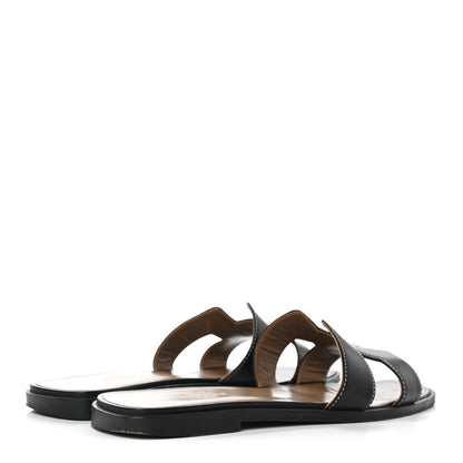 Hermes Box Calfskin Oran Sandals 37.5 Black 4 of 11