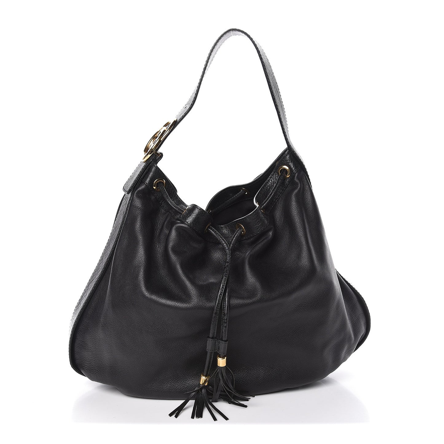 Pebbled Calfskin Medium Interlocking Icon Shoulder Bag Black