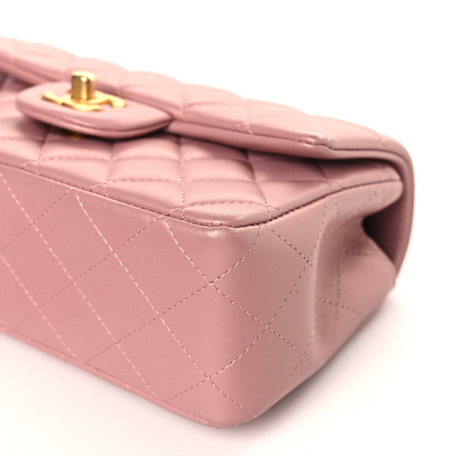 Chanel Iridescent Lambskin Quilted Mini Top Handle Rectangular Flap Pink 9 of 10