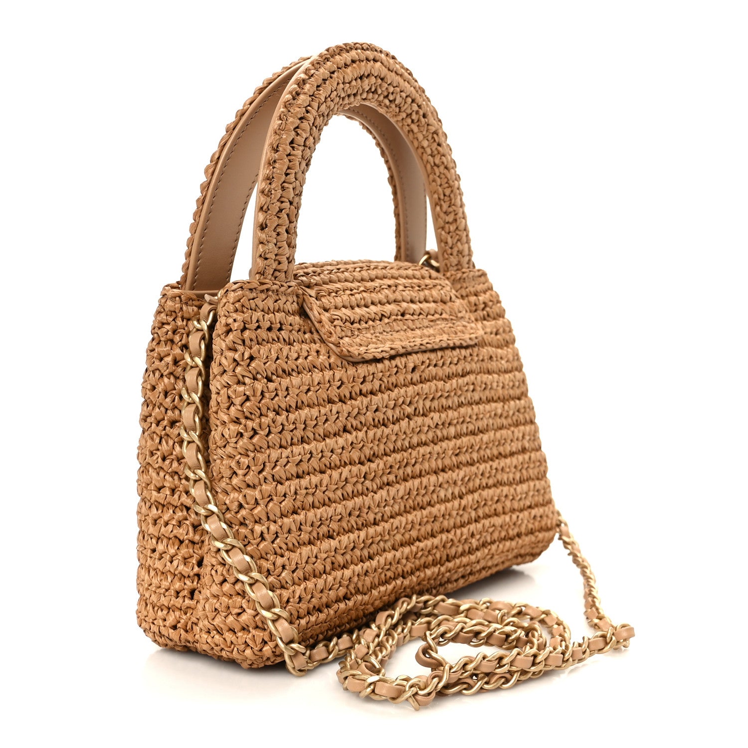 Chanel Braided Raffia Nano Kelly Flap Bag Dark Beige 3 of 11