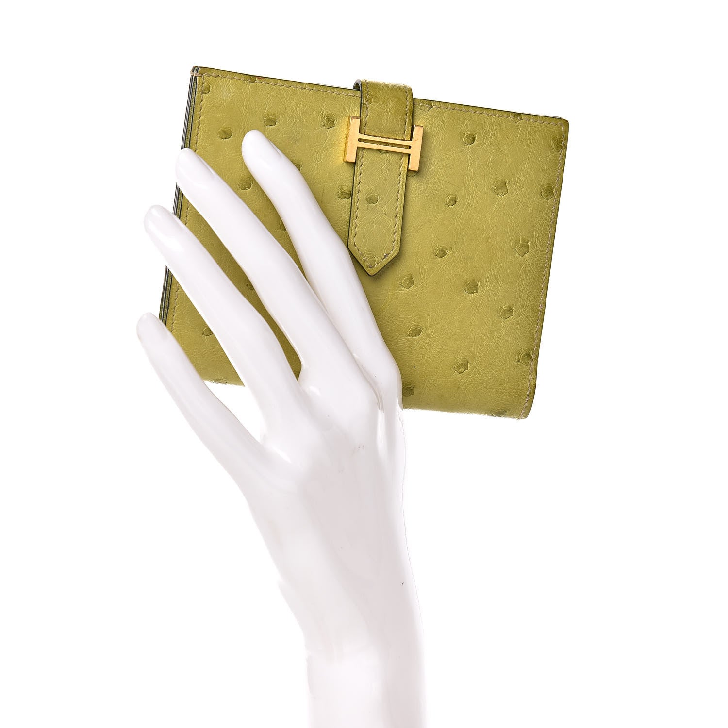 Hermes Ostrich Bearn Compact Wallet Vert Anis 2 of 9