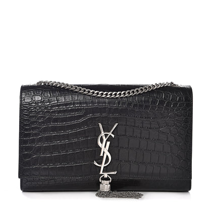 Saint Laurent Calfskin Crocodile Embossed Medium Classic Monogram Kate Tassel Satchel Black 1 of 9