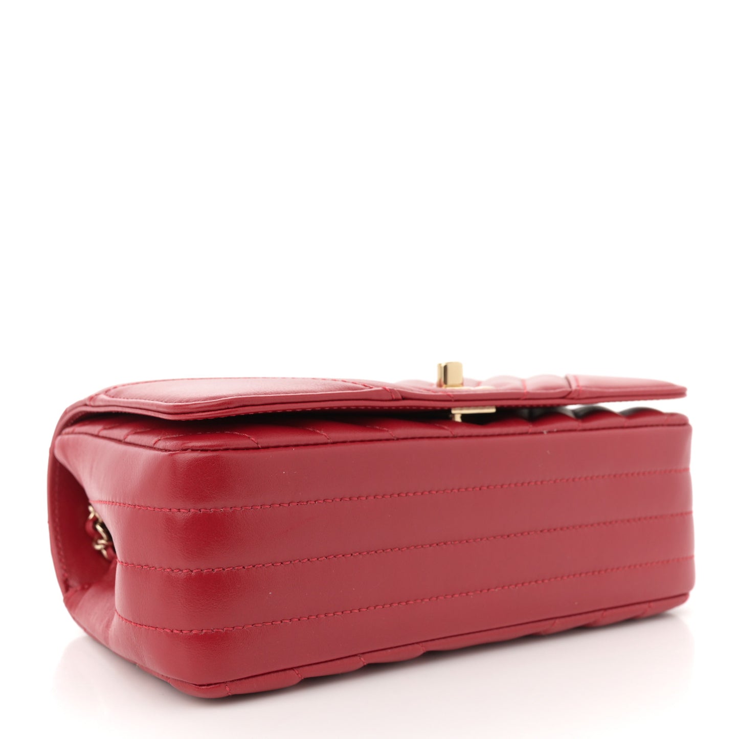 Calfskin Chevron Quilted Mini Statement Flap Red